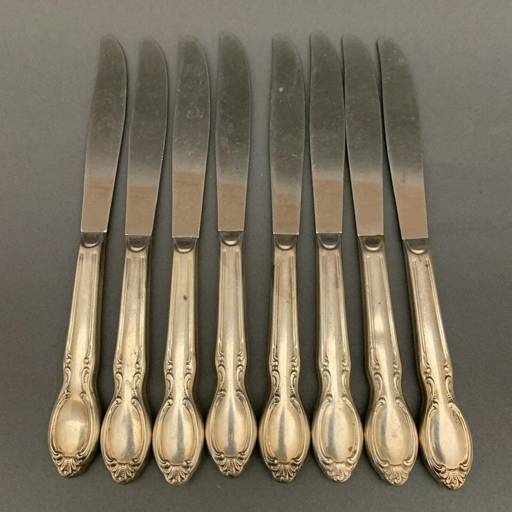Wm.‎ Rogers International Silver Precious Mirror Silver-plate Knives Lot of 8